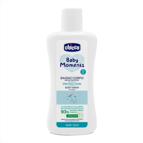 CHICCO Baby Moments Protection testápoló sampon 93 % természetes összetevőkkel 200 ml