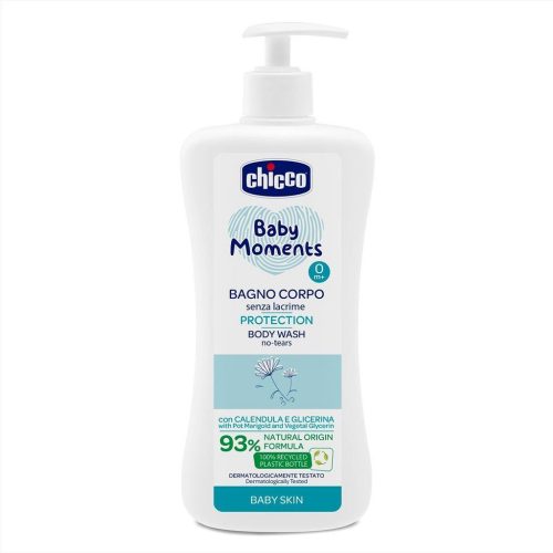 CHICCO Baby Moments Protection testápoló sampon adagolóval 93 % természetes összetevőkkel 500 ml