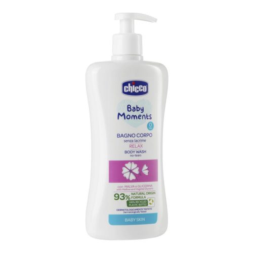 CHICCO Baby Moments Relax testápoló sampon adagolóval 93% természetes összetevőkkel 500 ml