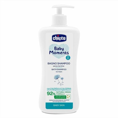 CHICCO Baby Moments sampon és testápoló adagolóval 92 % természetes összetevőkkel 500 ml