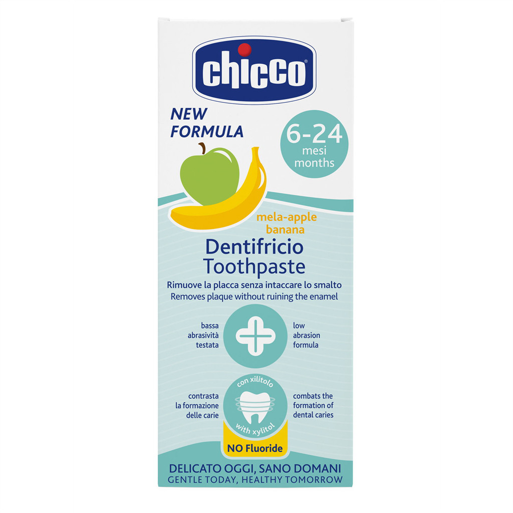 CHICCO Fogkrém alma-banán ízesítéssel fluoridmentes 50ml, 6-24 hónapos korig - Használat közben
