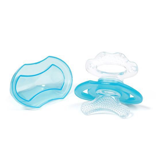 BABYONO Szilikon rágóka BPA mentes cumi alakú kupakkal kék 3hó+ fő képe