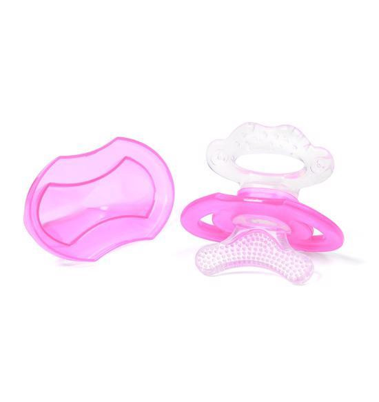 BABYONO Szilikon rágóka BPA mentes cumi alakú kupakkal rózsaszín 3hó+