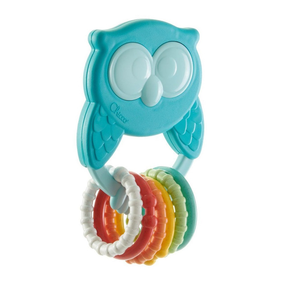 CHICCO Rágóka csörgővel és érzékszervi gyűrűkkel Eco+ Bagoly Owly részlet