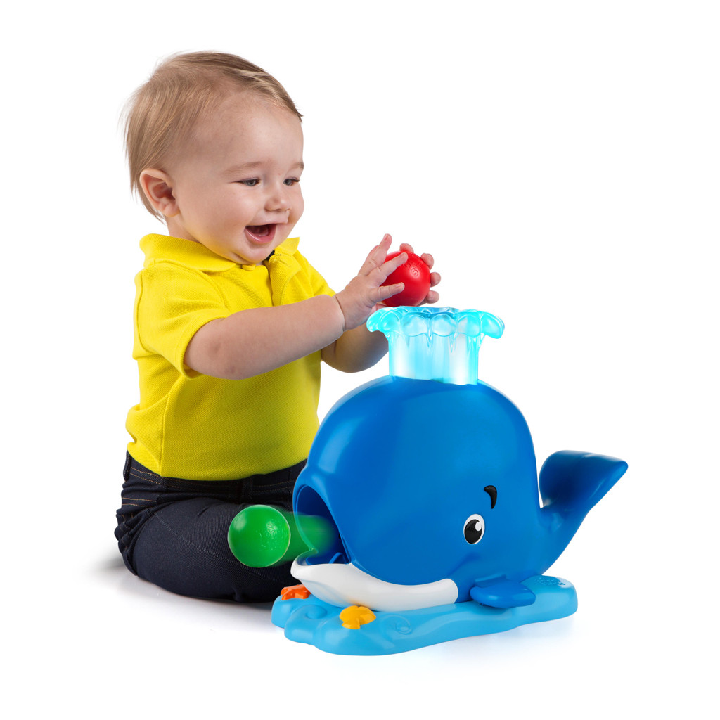 BRIGHT STARTS Játék zenélő, világító bálna Popper funkciói