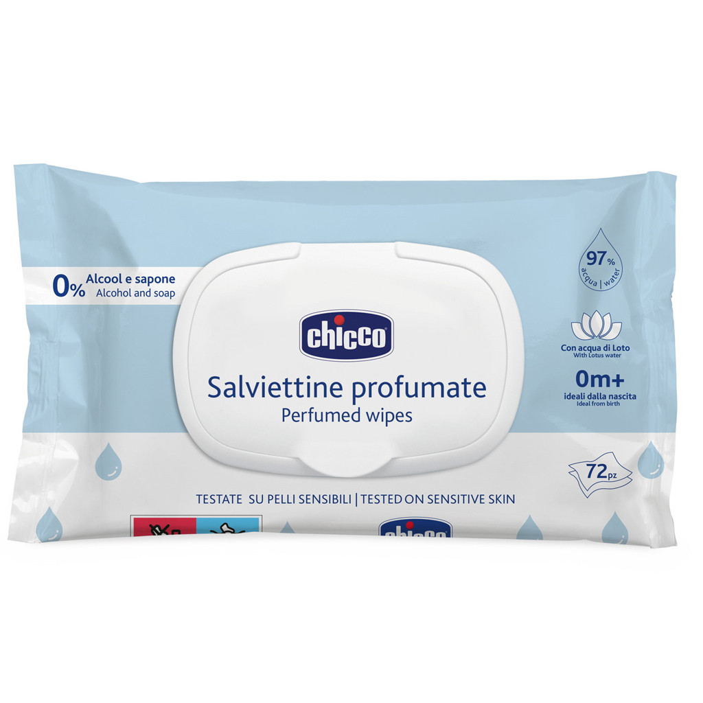 CHICCO Gyermek nedves törlőkendők finom illattal 72 db