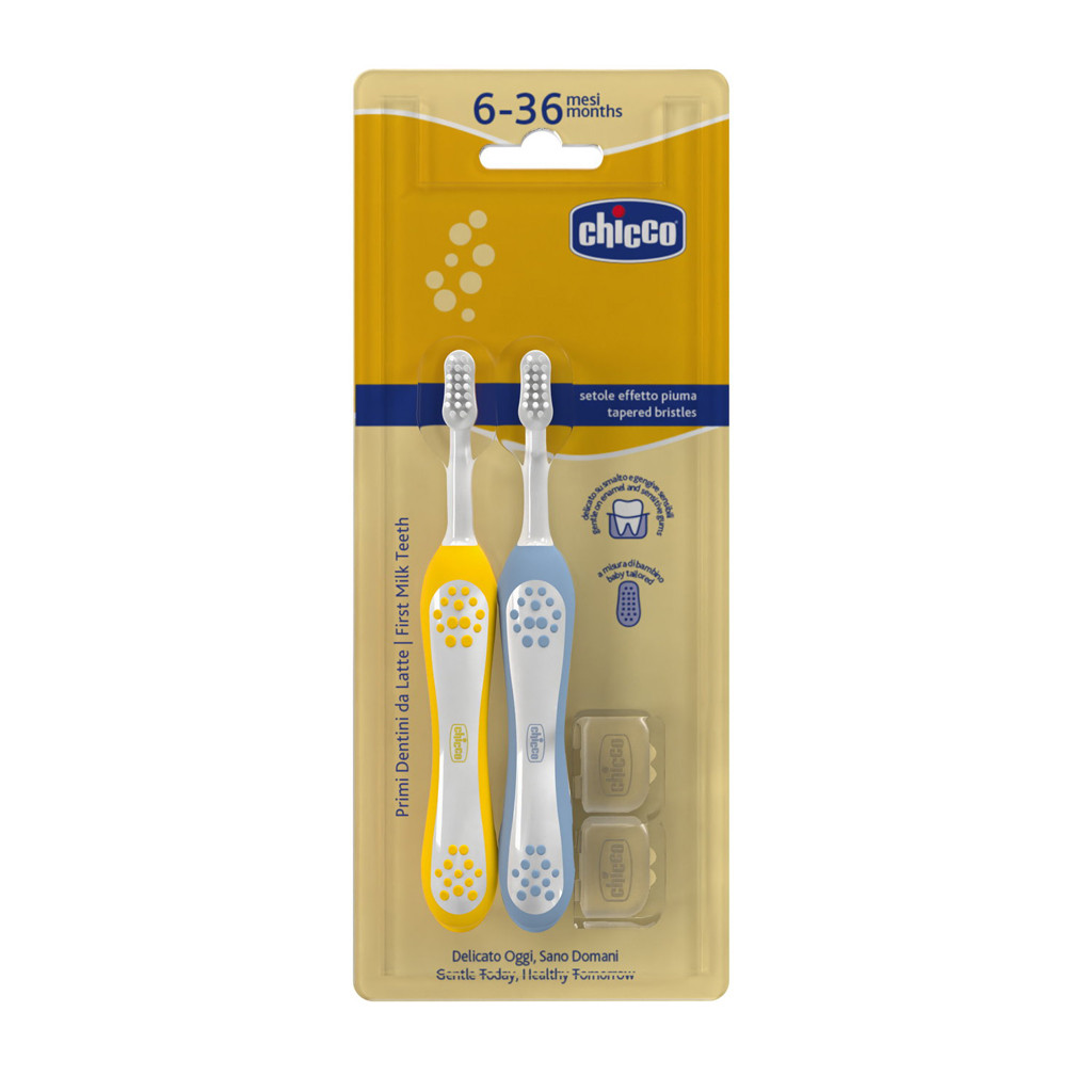 CHICCO gyermek fogkefe készlet Indigo-Mustard 6-36m, 2db