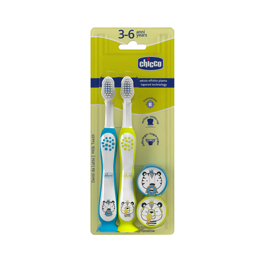 CHICCO Gyermek fogkefe készlet Tigris-Panda 3-6 éveseknek, 2 db