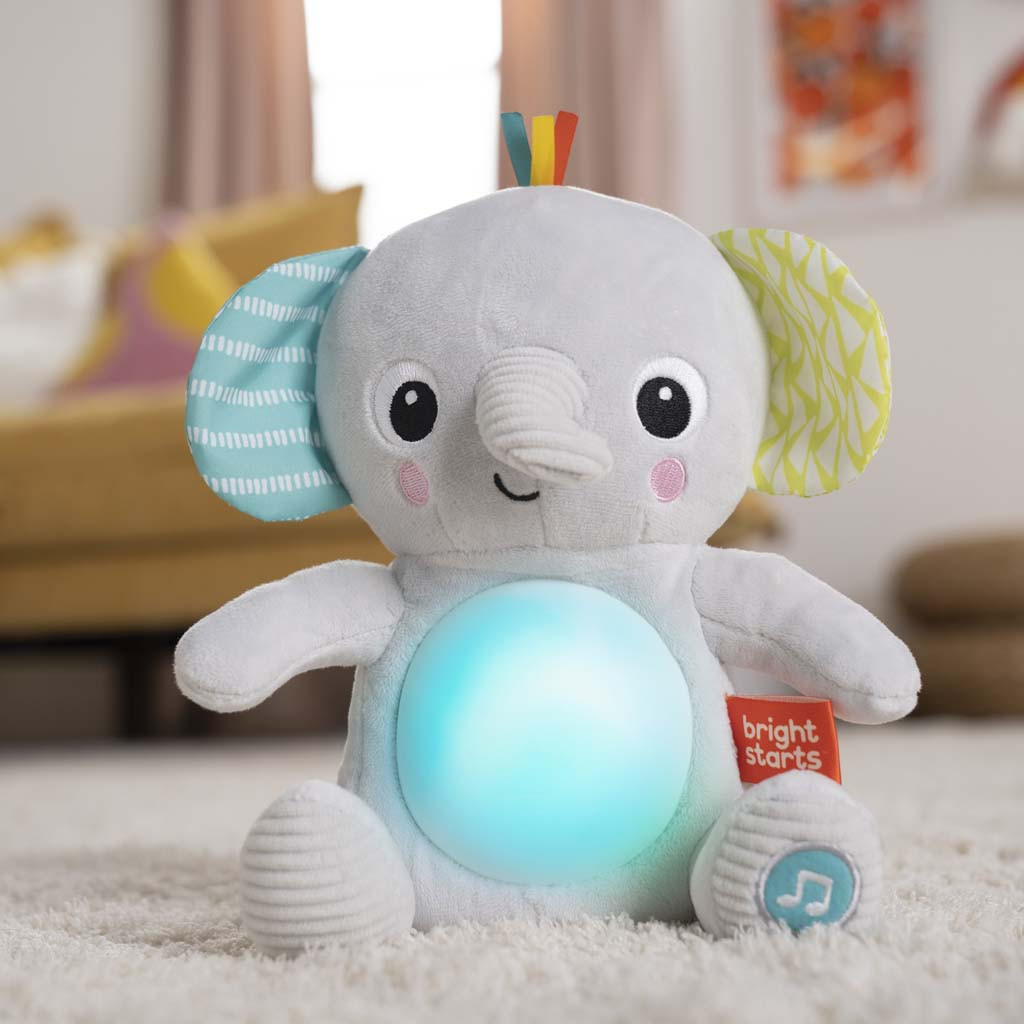 BRIGHT STARTS Hug-a-bye Baby™ elefánt világító funkció