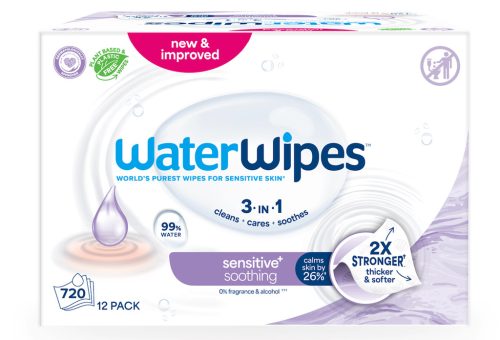12x WATERWIPES Műanyagmentes nedves törlőkendők Soothing clean 60 db  ( 720 db )