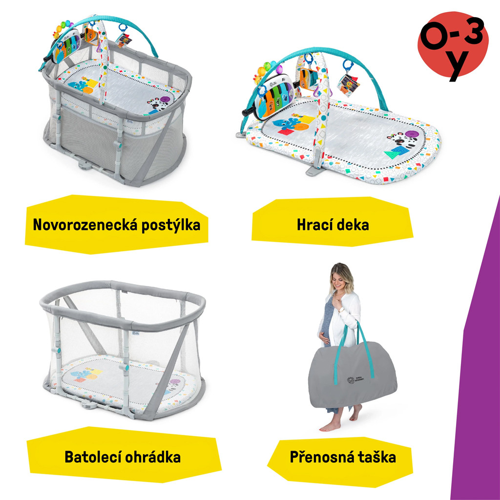 BABY EINSTEIN Kiságy járókával és zongorával 3in1 Kick & Snooze™