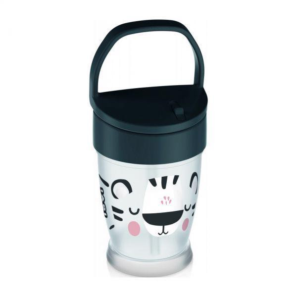 LOVI Az én kis poharam szívószállal Salt&Pepper Junior 250 ml - használat közben
