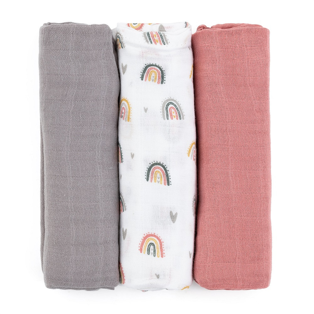 PETITE&MARS Bambusz muszlin pelenka szett Moussy Rose Rainbows