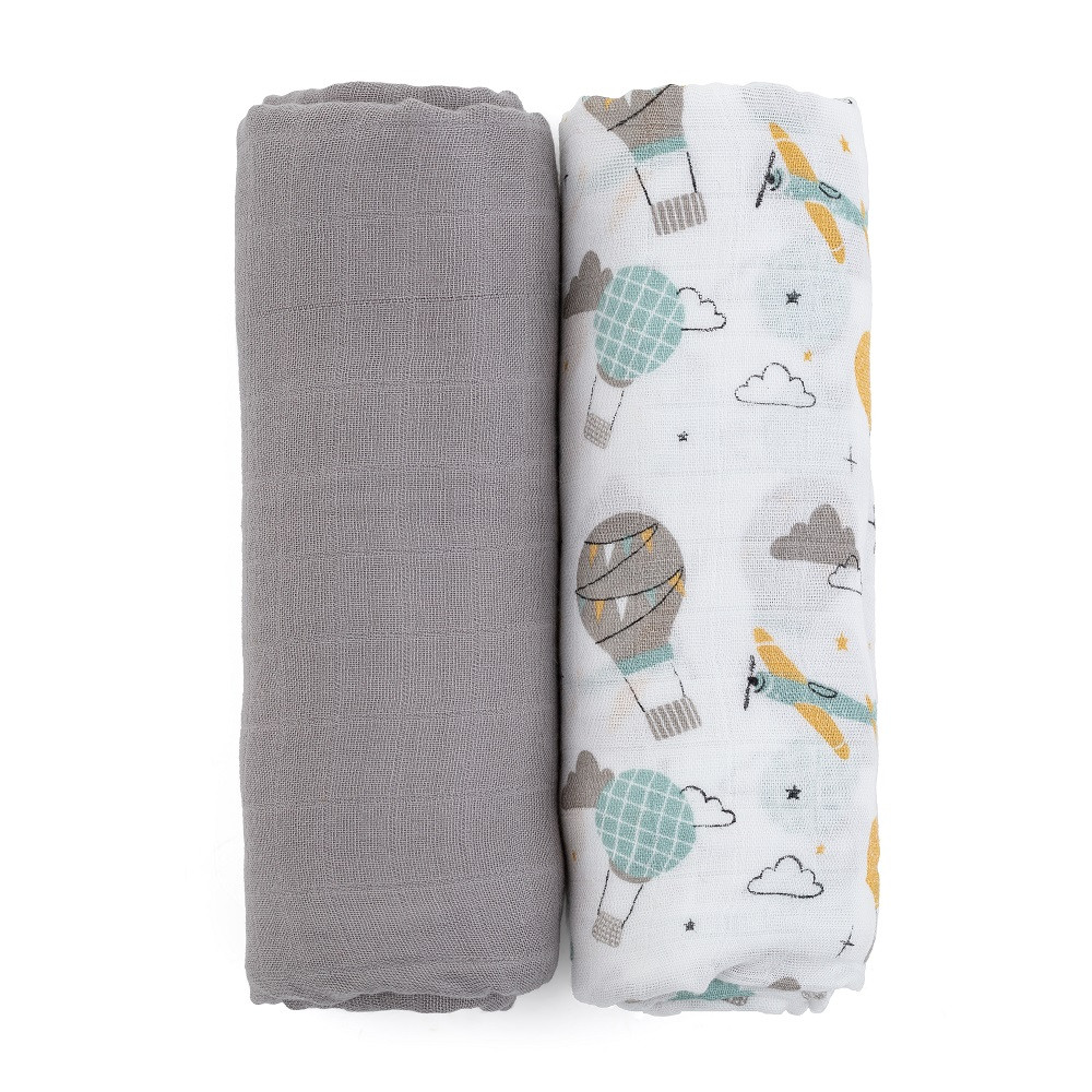 PETITE&MARS Bambusz muszlin pelenka szett Misty Grey Planes