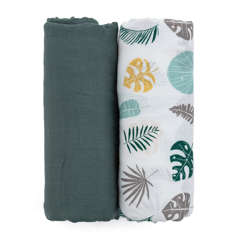 PETITE&MARS Bambusz muszlin 2db-os pelenka szett Misty Green Leaves