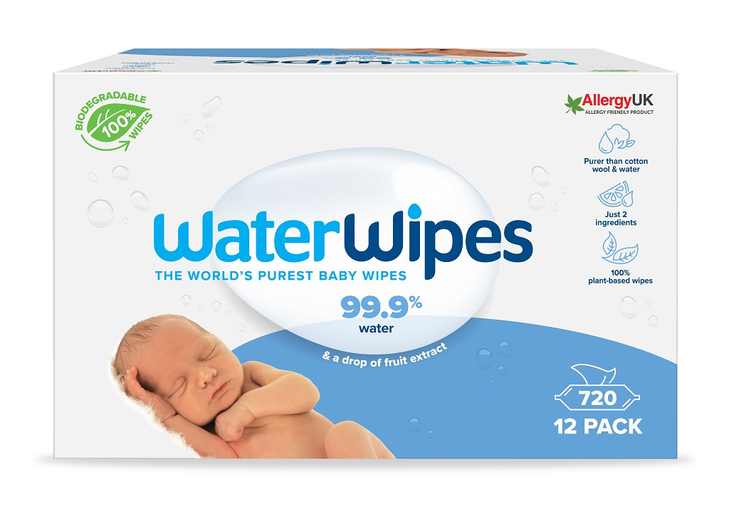 12x WATERWIPES Nedves törlőkendők, műanyagmentes 60 db (720 db )