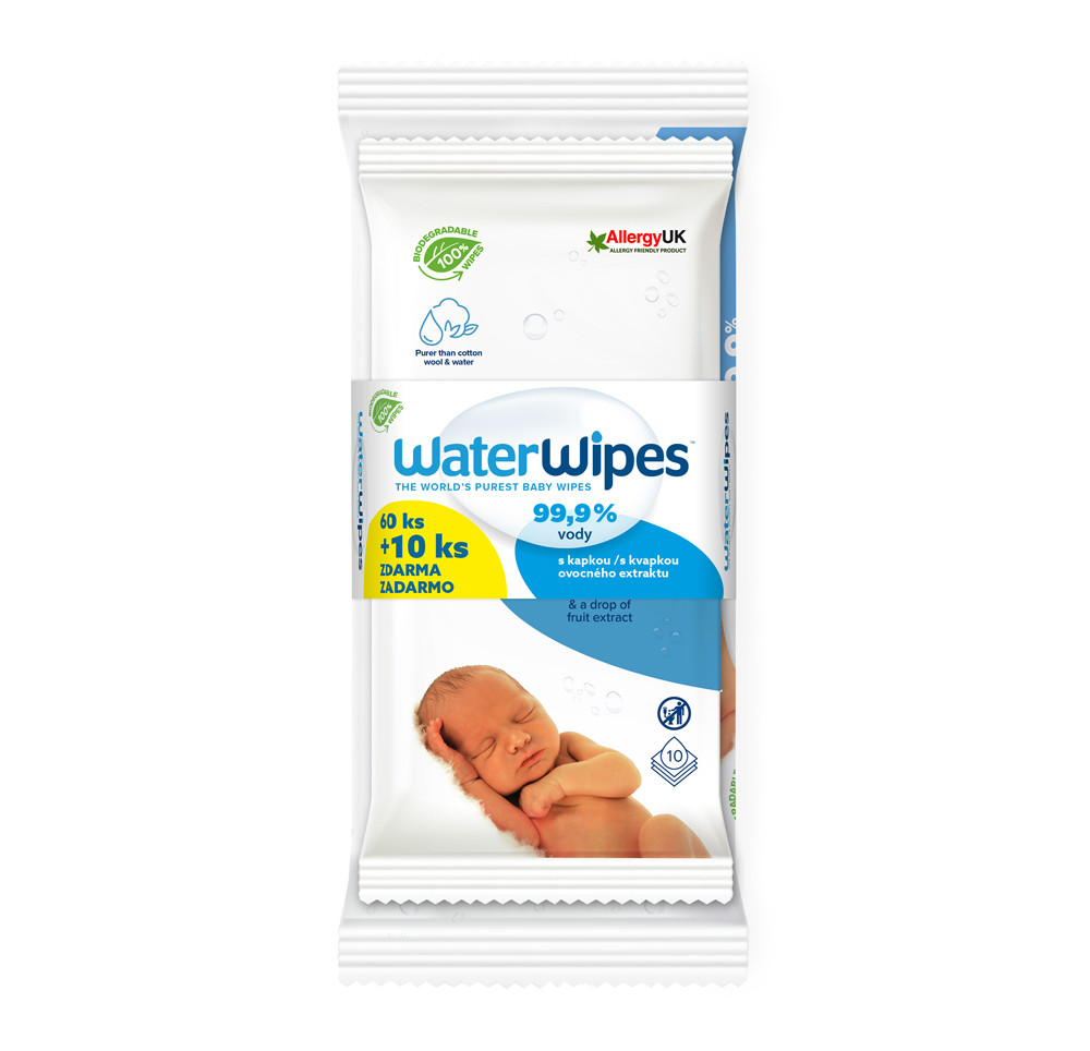 WATERWIPES 100% BIO lebomló törlőkendő 60+10 db csomagolása