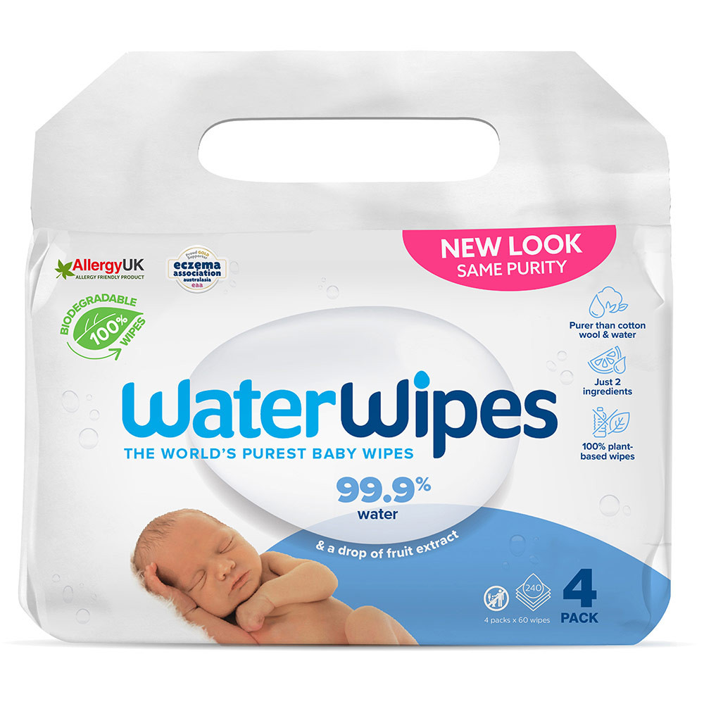 4x WATERWIPES Nedves törlőkendők, műanyagmentes 60 db (240 db )
