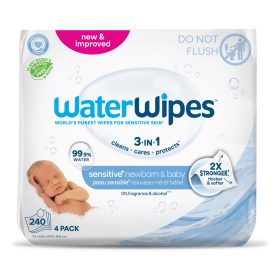   4x WATERWIPES Nedves törlőkendők, műanyagmentes 60 db ( 240 db ) / 2 db csomag