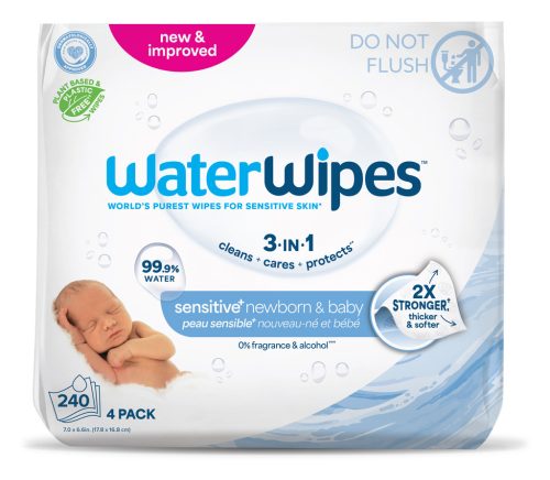 4x WATERWIPES Nedves törlőkendők, műanyagmentes 60 db ( 240 db ) / 2 db csomag