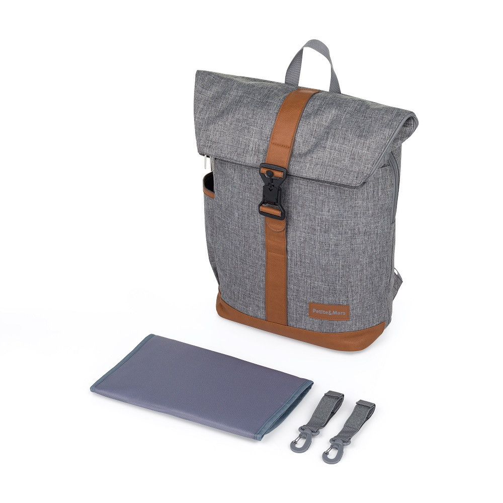 PETITE&MARS Pelenkázó hátizsák babakocsira Jackob Ultimate Grey - belső elrendezés pelenkázólappal