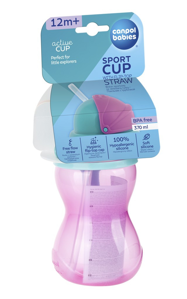 CANPOL BABIES Sportos kulacs szívószállal - rózsaszín 370 ml