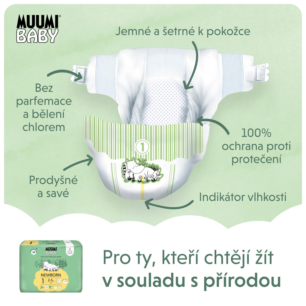 MUUMI Baby 1 Newborn eco pelenka használat közben