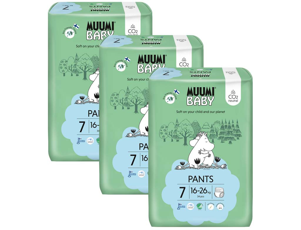 MUUMI Baby Pants 7 XL 16-26 kg (102 db) havi csomagolású nadrágpelenka eco pelenka