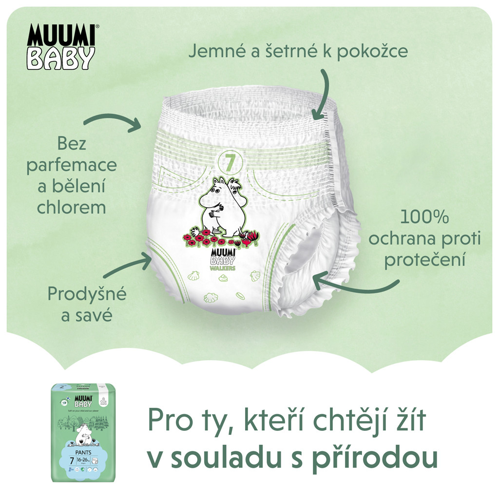 MUUMI Baby Pants 7 XL 16-26 kg (102 db) havi csomagolású nadrágpelenka eco pelenka részletei