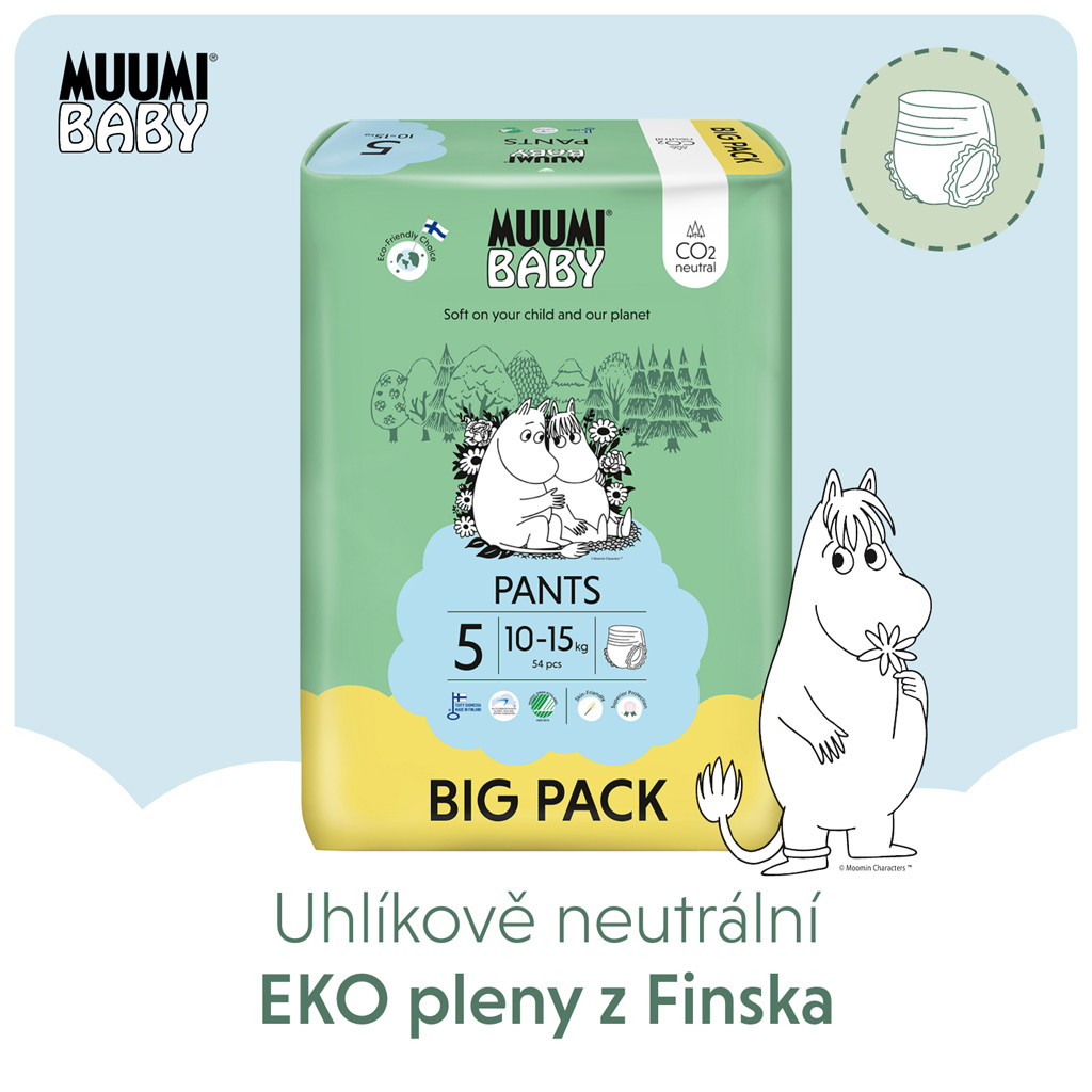 MUUMI Baby Pants 5 Maxi+ 10-15 kg (54 db) nadrágpelenka használat közben