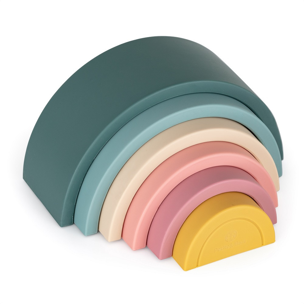 PETITE&MARS szilikon egymásra rakható játék Rainbow Misty Green 12m+ alkatrészei