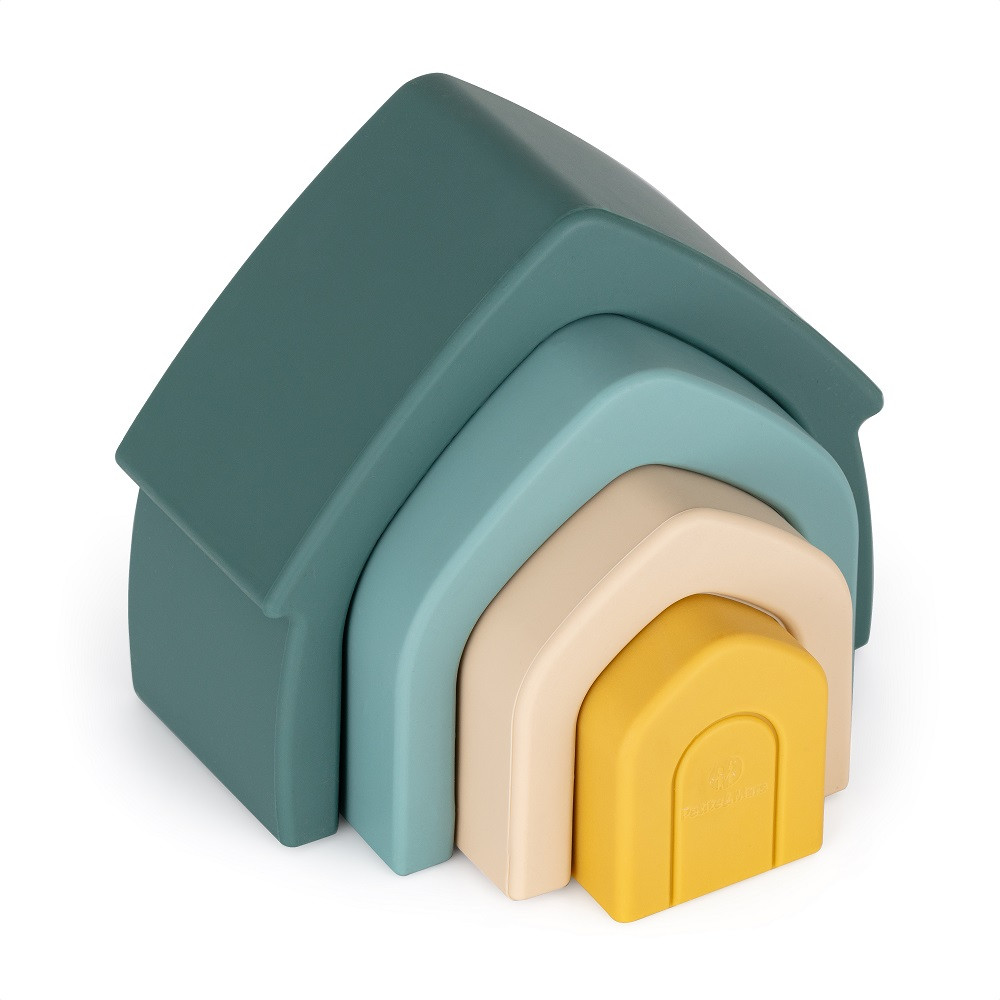 PETITE&MARS szilikon egymásra rakható játék House Misty Green 12m+ részletei