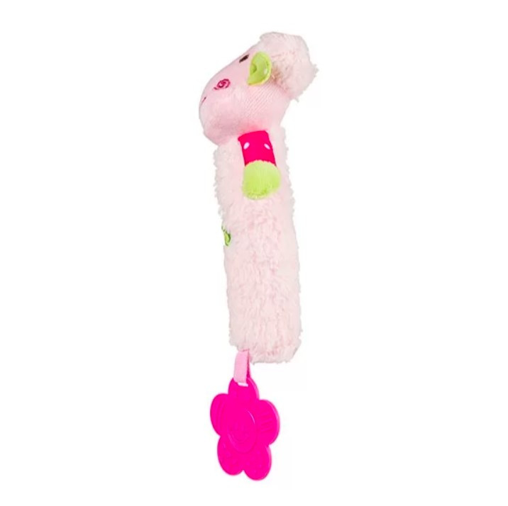 BABYONO Sípoló Játék Rágókával Sweet Lambie Rózsaszín használat közben