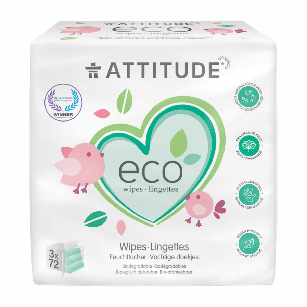 3x ATTITUDE Nedves törlőkendők illatmentes 72 db