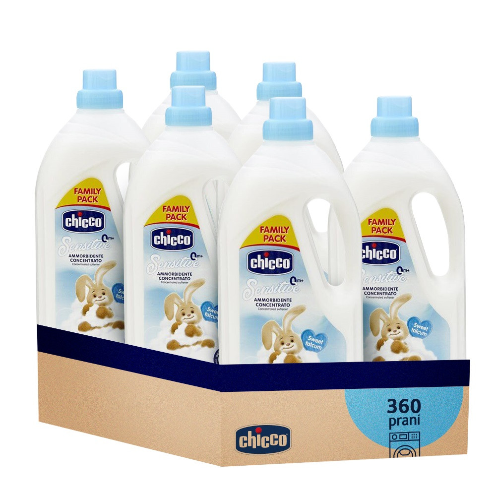 6x CHICCO Öblítő koncentrátum Édes Púder 1,5 l (60 mosás) - A tökéletes választás a babaruhákhoz