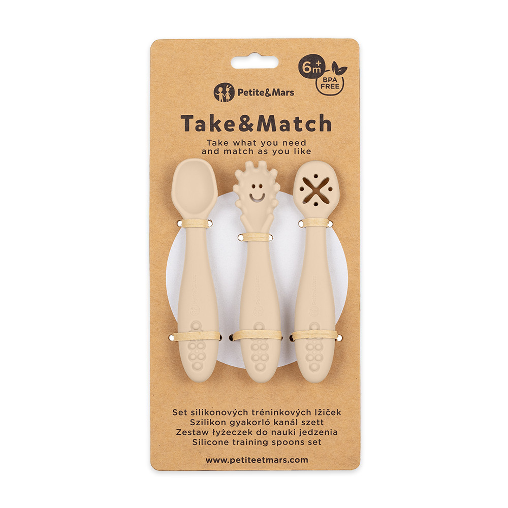 PETITE&MARS Szilikon gyakorló kanál szett 3 db Take&Match Desert Sand 6m+