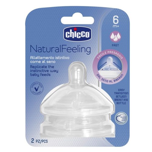 CHICCO Natural Feeling szilikon cumisüveg cumi gyors áramlás 6m+ 2 db