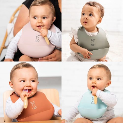 NATTOU szilikonos előke csattal, BPA-mentes, fehér