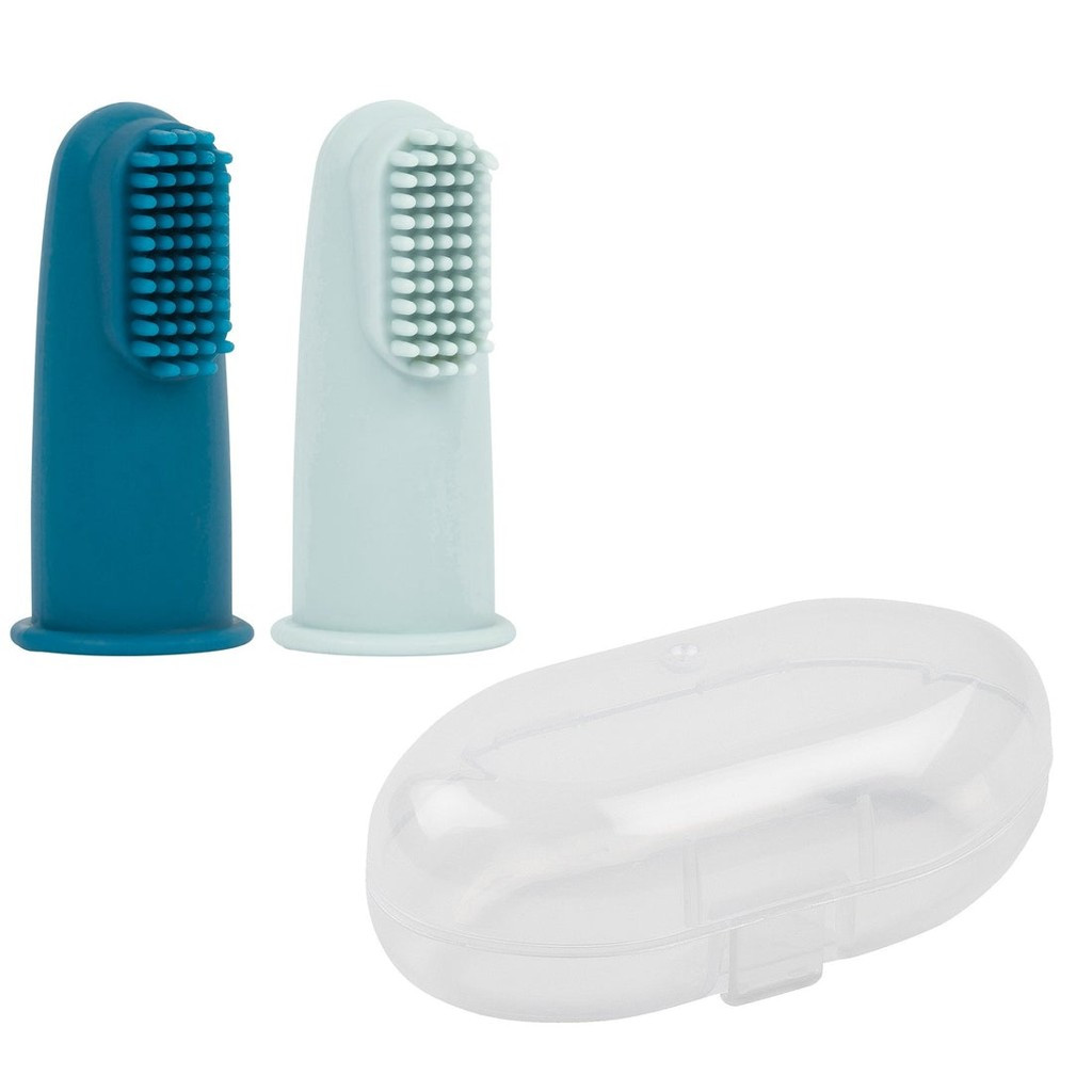 NATTOU Szilikon újrahúzható fogkefe tokkal Petrol blue/Aqua blue 2 db