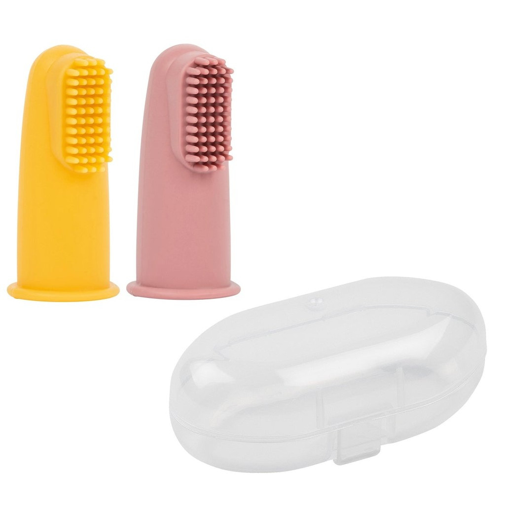 NATTOU Szilikon újrahúzható fogkefe tokkal Yellow/Pink 2 db