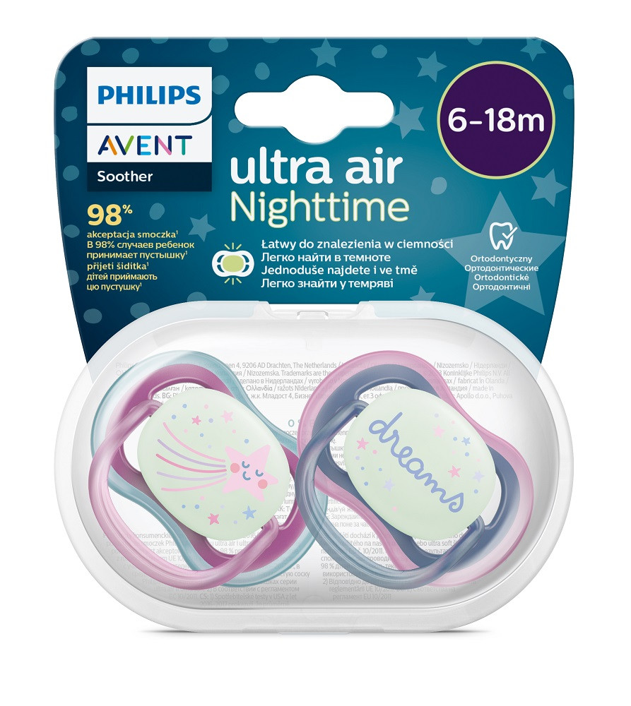 Philips AVENT SCF376/14 Játszócumi Ultra air éjszakai 6-18hó lányos előnyei