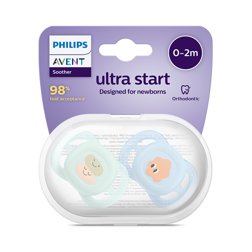 Philips AVENT SCF075/04 Játszócumi ultra start mintás 0-2hó fiús 2 db közelről