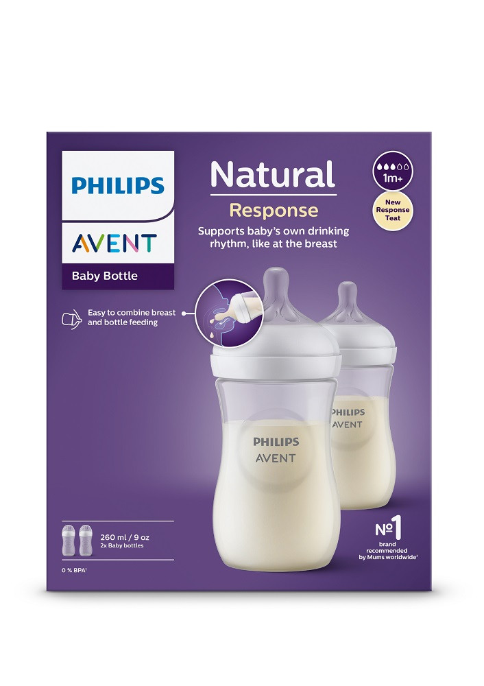 Philips AVENT SCY903/02 Natural Response cumisüveg 260 ml, 1hó+ 2 db közelről