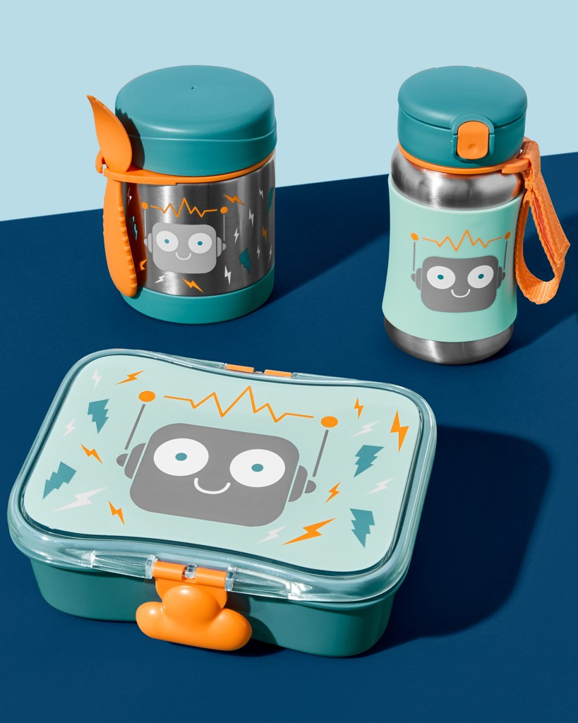 SKIP HOP Spark Style Vízszívószálas rozsdamentes acél palack Robot használat közben