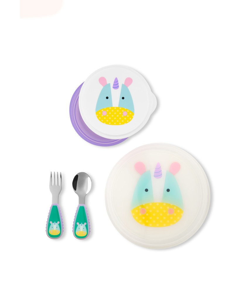 SKIP HOP Zoo Set étkezőszett használat közben