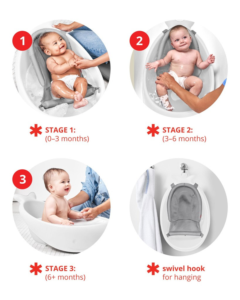 SKIP HOP Vanička ergonomikus alátéttel Moby 3 fázisú fehér - részletes nézet