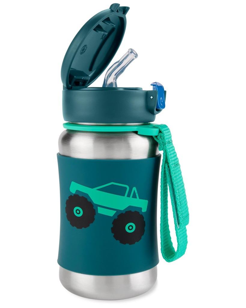 SKIP HOP Spark Style Rozsdamentes acél szívószálas vizespalack Monster Truck 12m+ használat közben