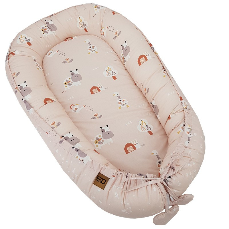 EKO Bölcső kétoldalas pamut My farm Stars Powder pink 90x60 cm a babának