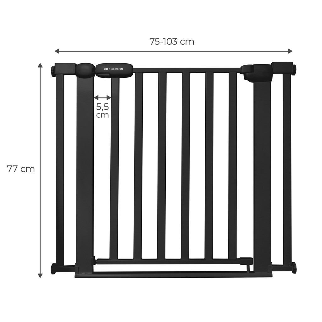 KINDERKRAFT Gyermekbiztonsági rács Lock&Go black használat közben