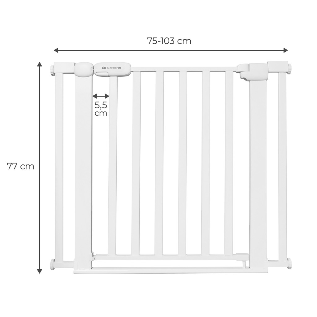 KINDERKRAFT Gyermekbiztonsági rács Lock&Go white - Funkciók és előnyök
